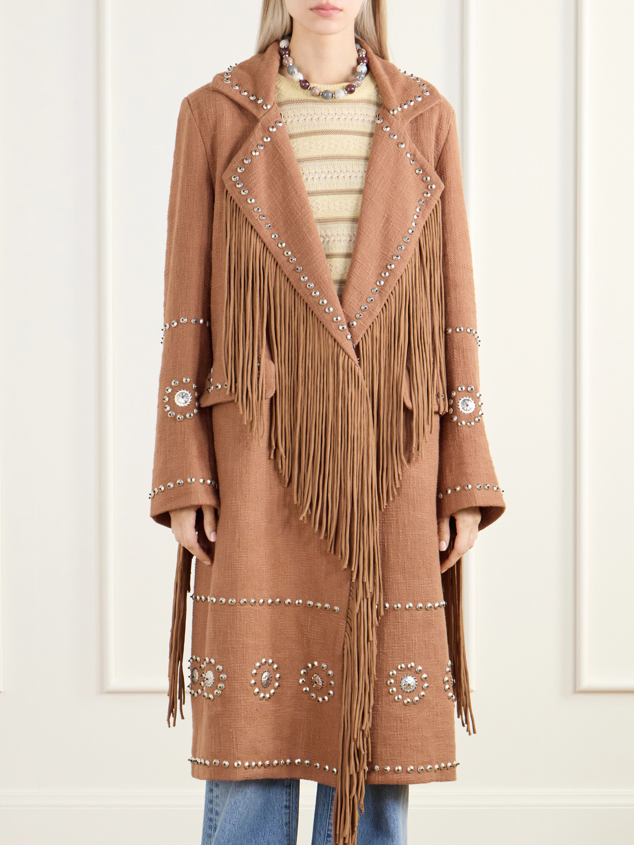 Petunia Studded Fringe-Trimmed Cotton-Gauze Coat