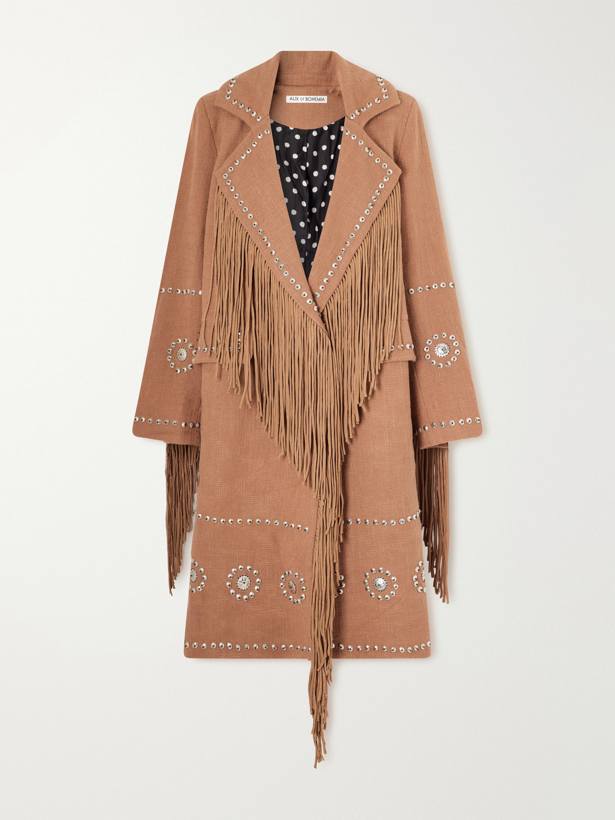 Alix Of Bohemia Petunia Studded Fringe-trimmed Cotton-gauze Coat In Brown