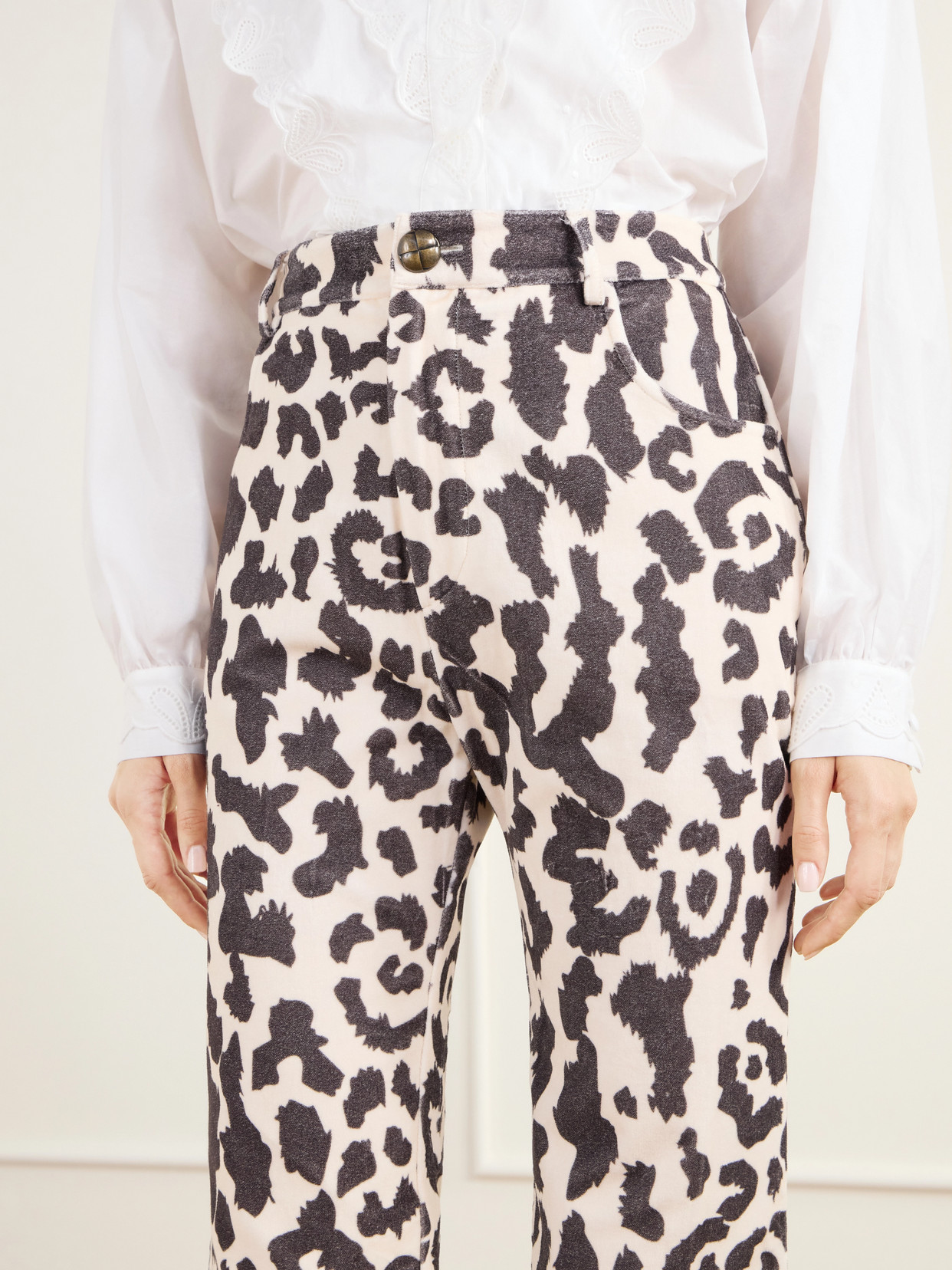 Bunny Leopard Steppe Cotton-Velvet High-Rise Flared Jeans
