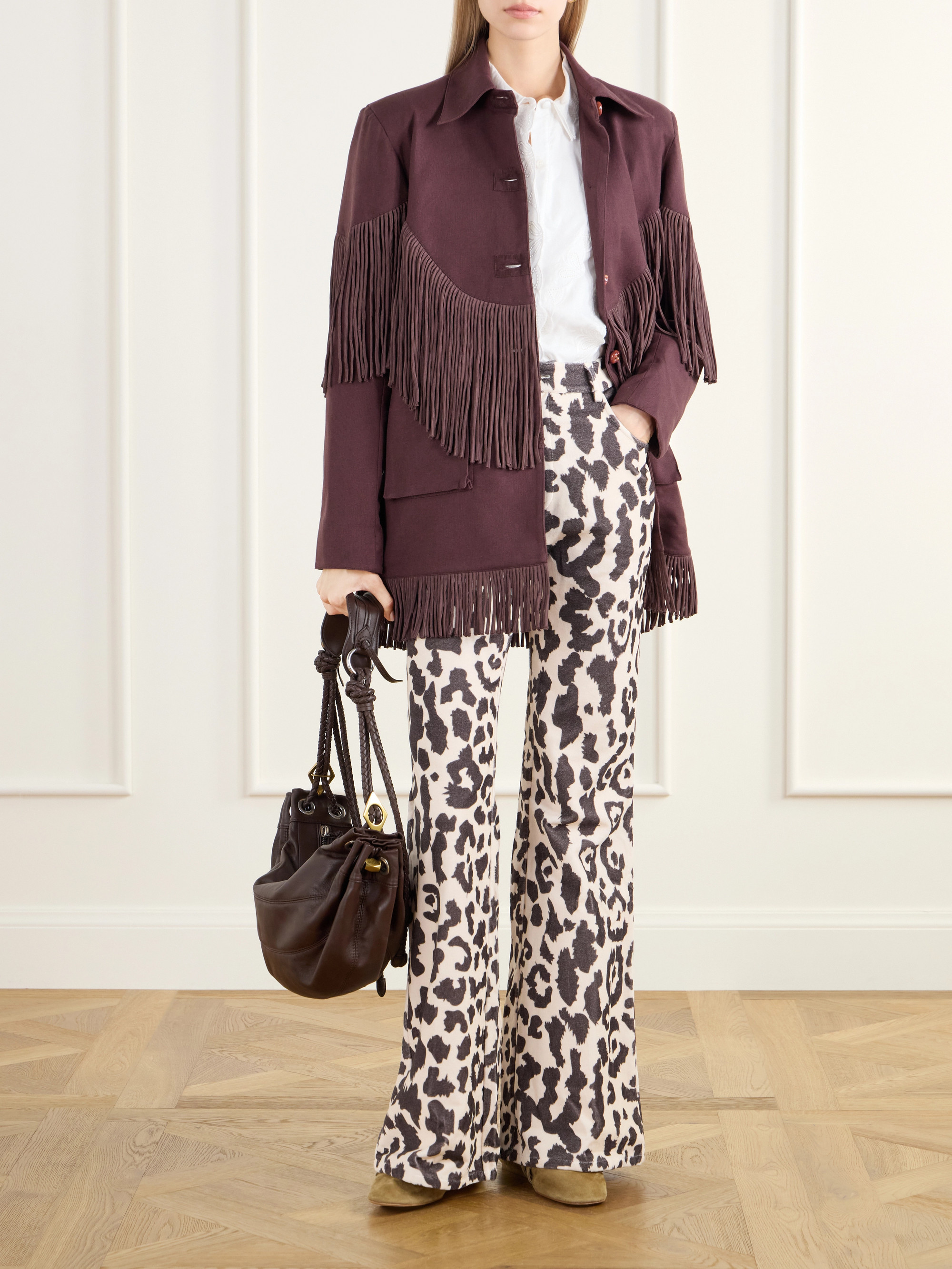 Alix Of Bohemia Bunny Leopard Steppe cotton-velvet high-rise flared jeans