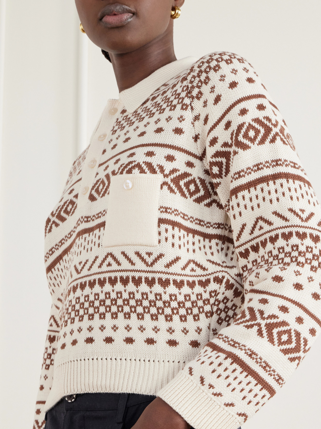 Liza Frost Fair Isle Cotton Polo Sweater