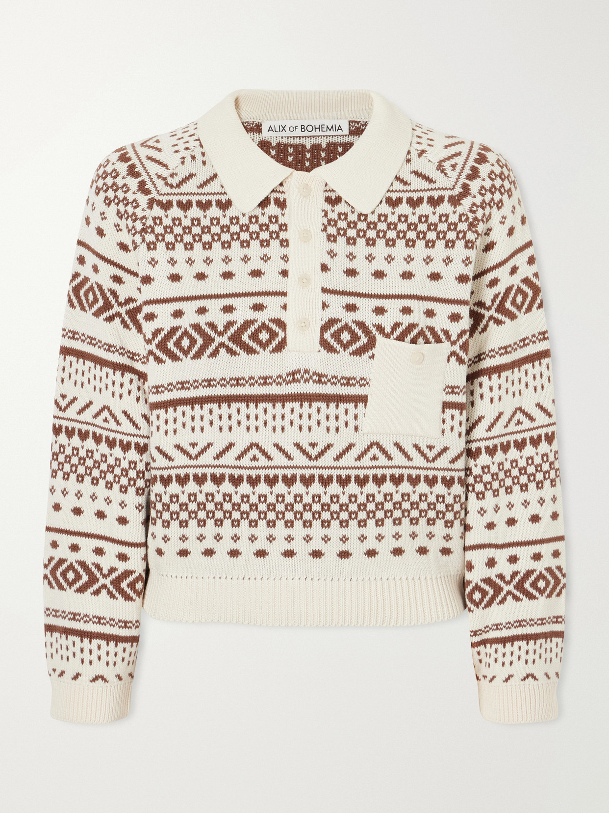 Liza Frost Fair Isle Cotton Polo Sweater
