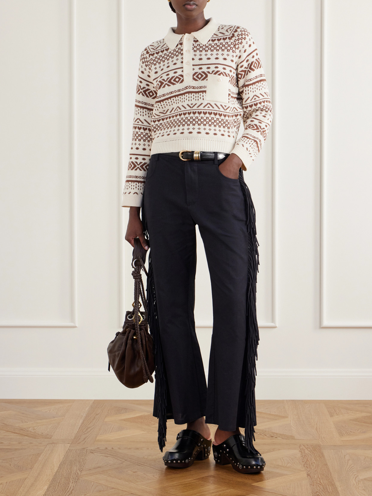 Liza Frost Fair Isle Cotton Polo Sweater