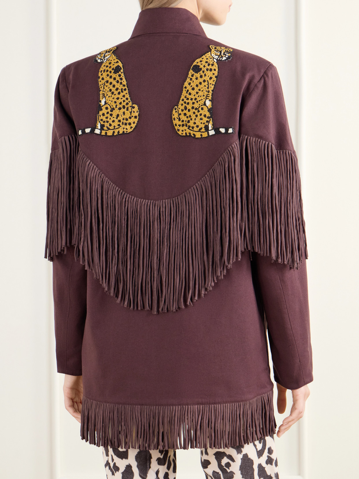 Bead-Embellished Fringe-Trimmed Cotton-Twill Jacket