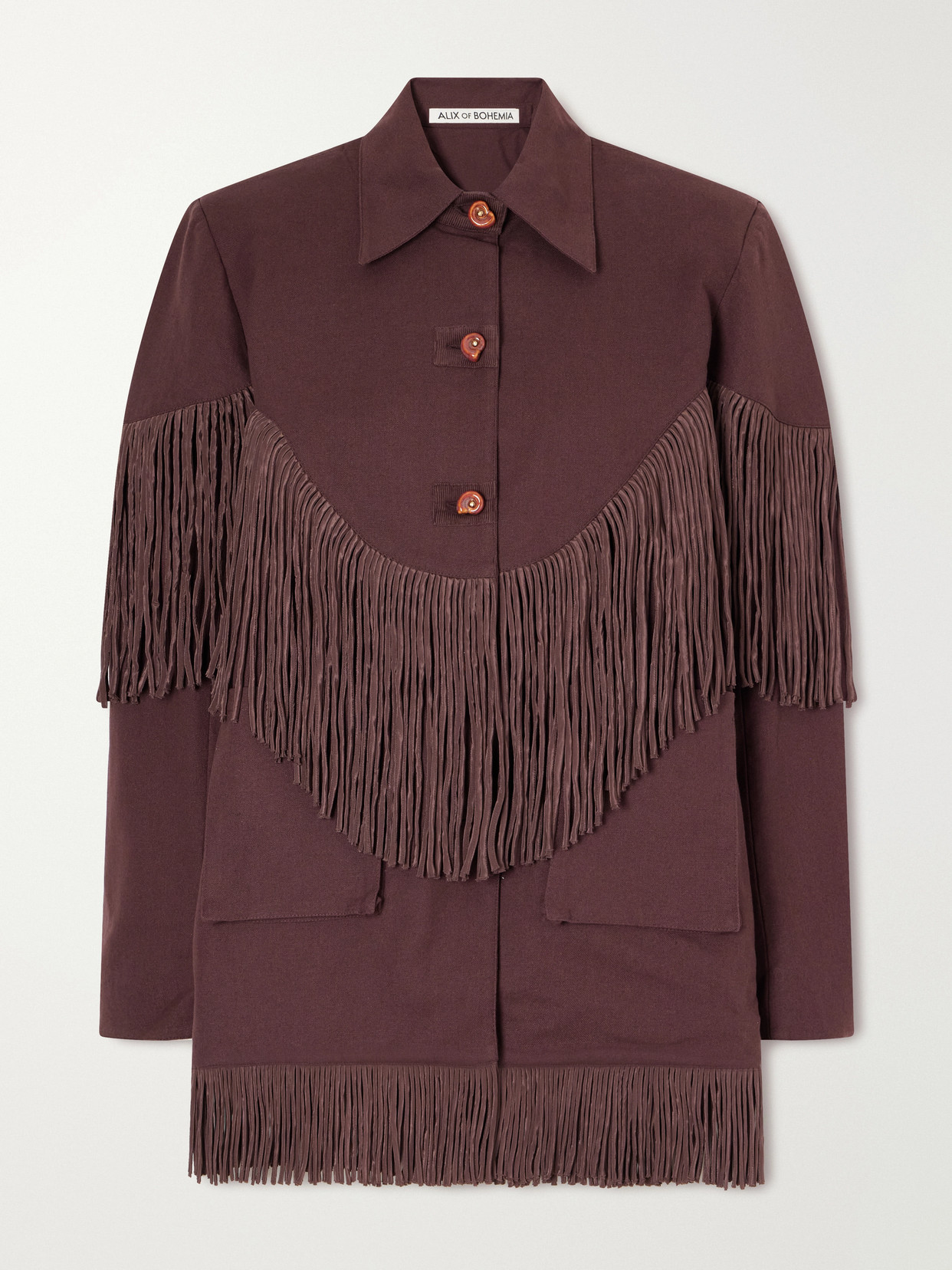 Bead-Embellished Fringe-Trimmed Cotton-Twill Jacket