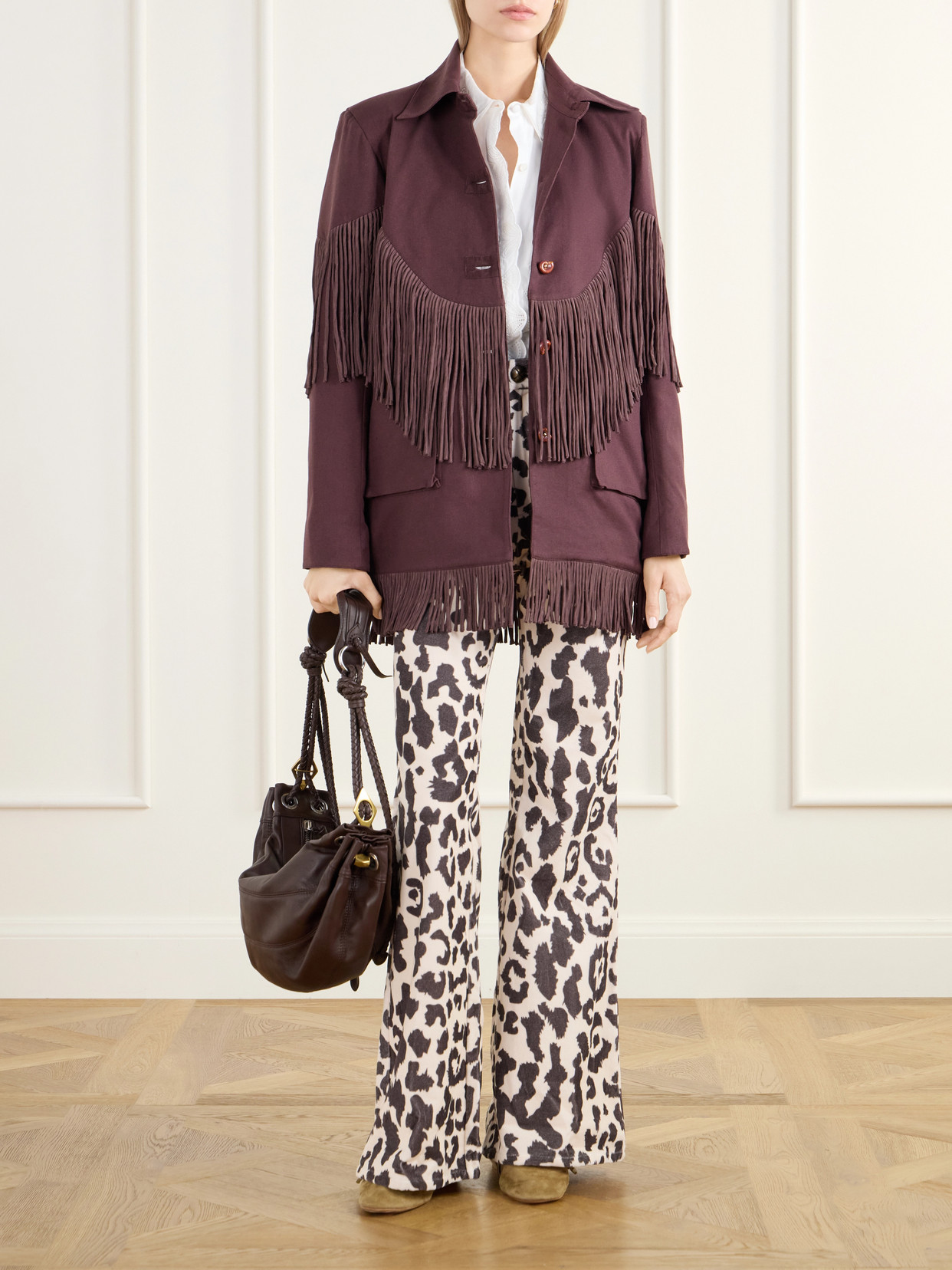 Bead-Embellished Fringe-Trimmed Cotton-Twill Jacket