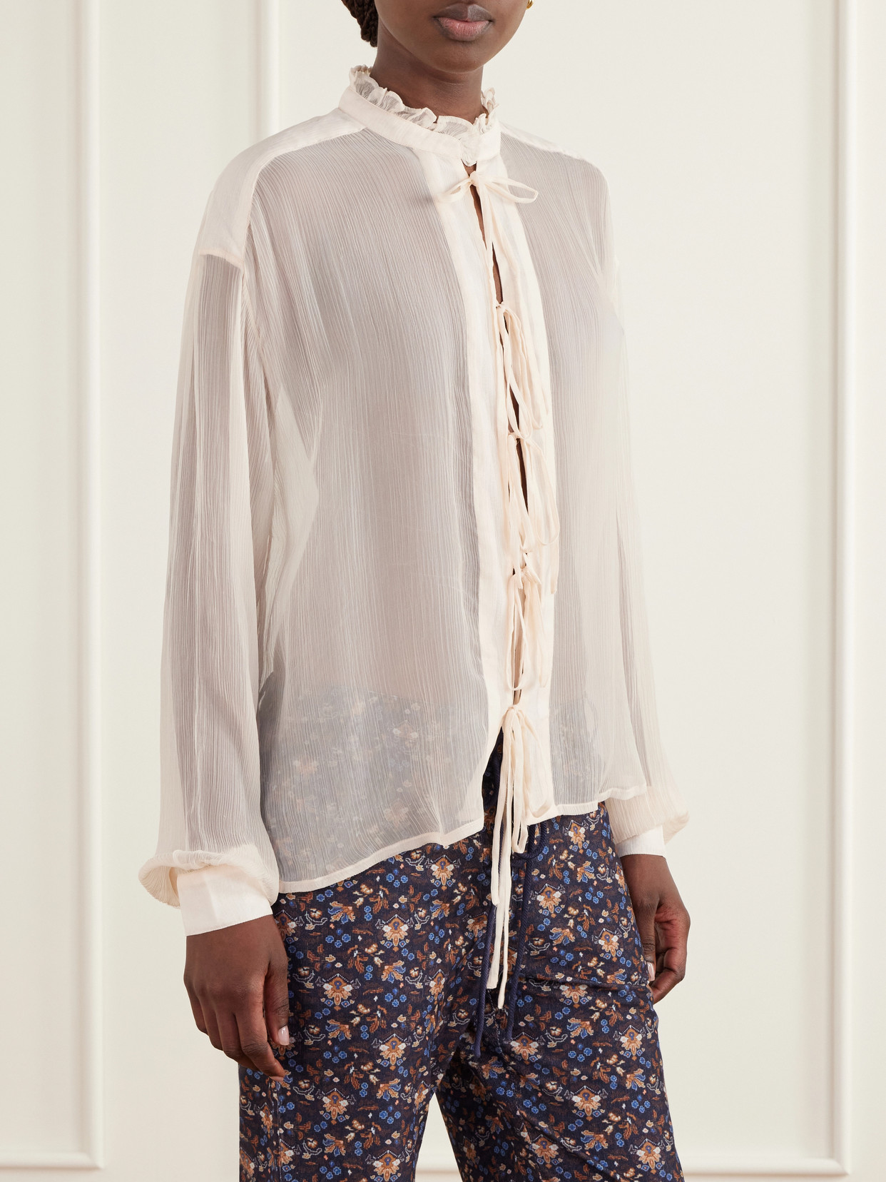 Willa Lace-Up Gauze Blouse