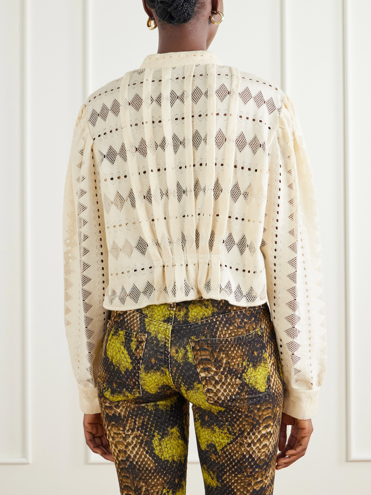 Ryland Cropped Cotton-Corded Lace Blouse