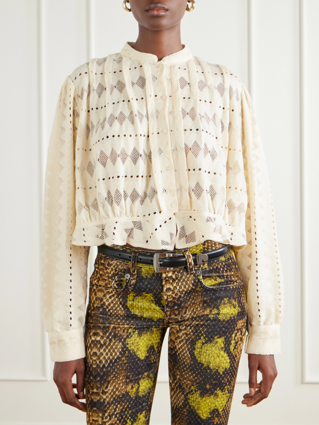 Ryland Cropped Cotton-Corded Lace Blouse