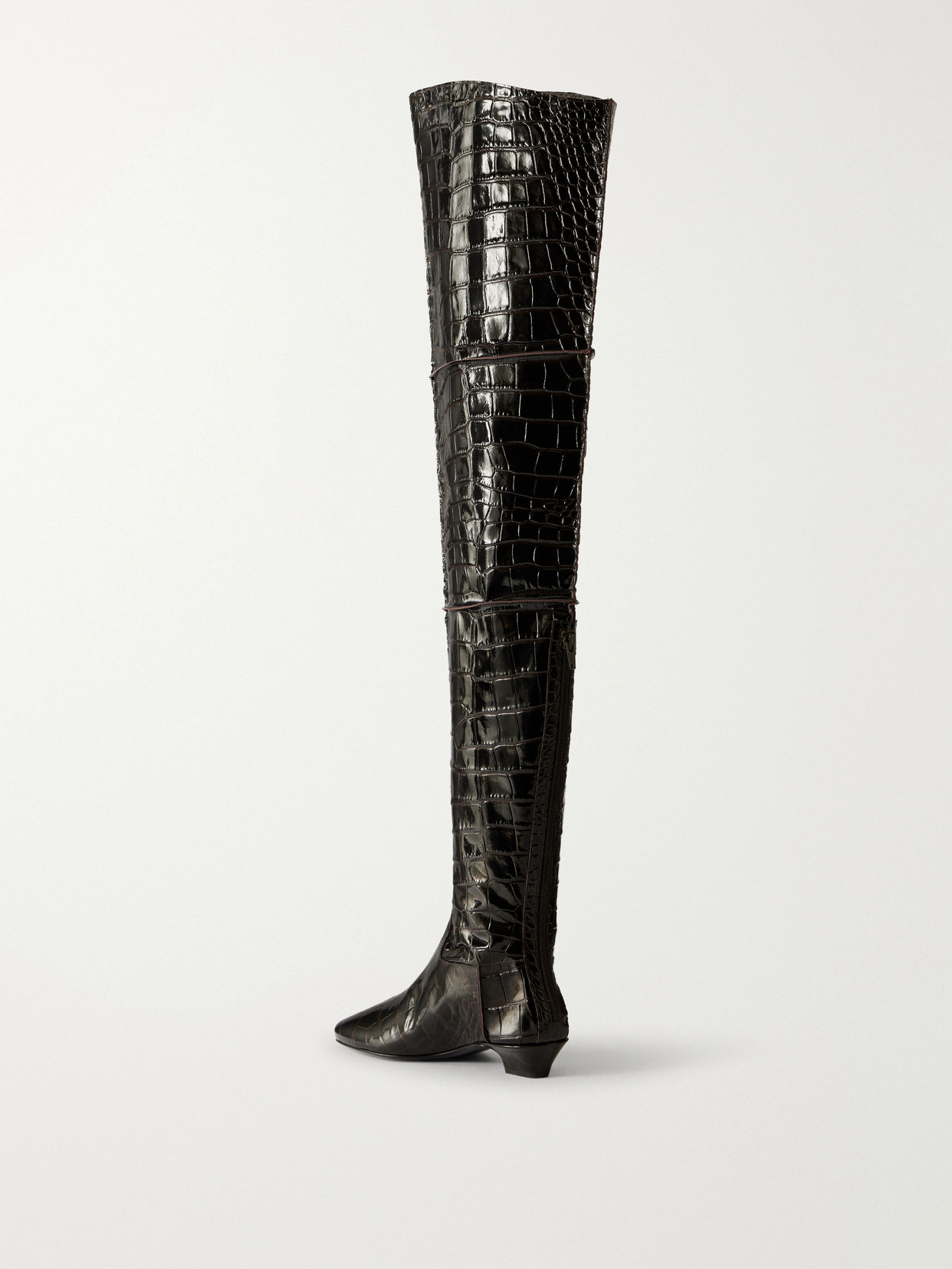 Paneled Croc-Effect Leather Over-The-Knee Boots