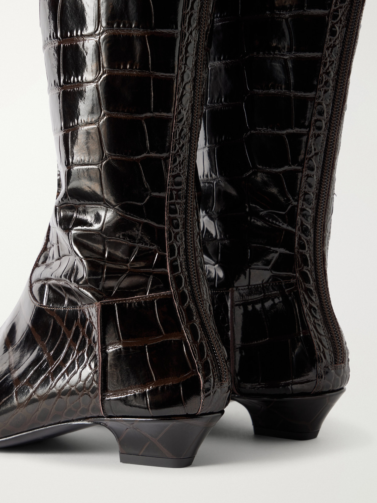 Paneled Croc-Effect Leather Over-The-Knee Boots