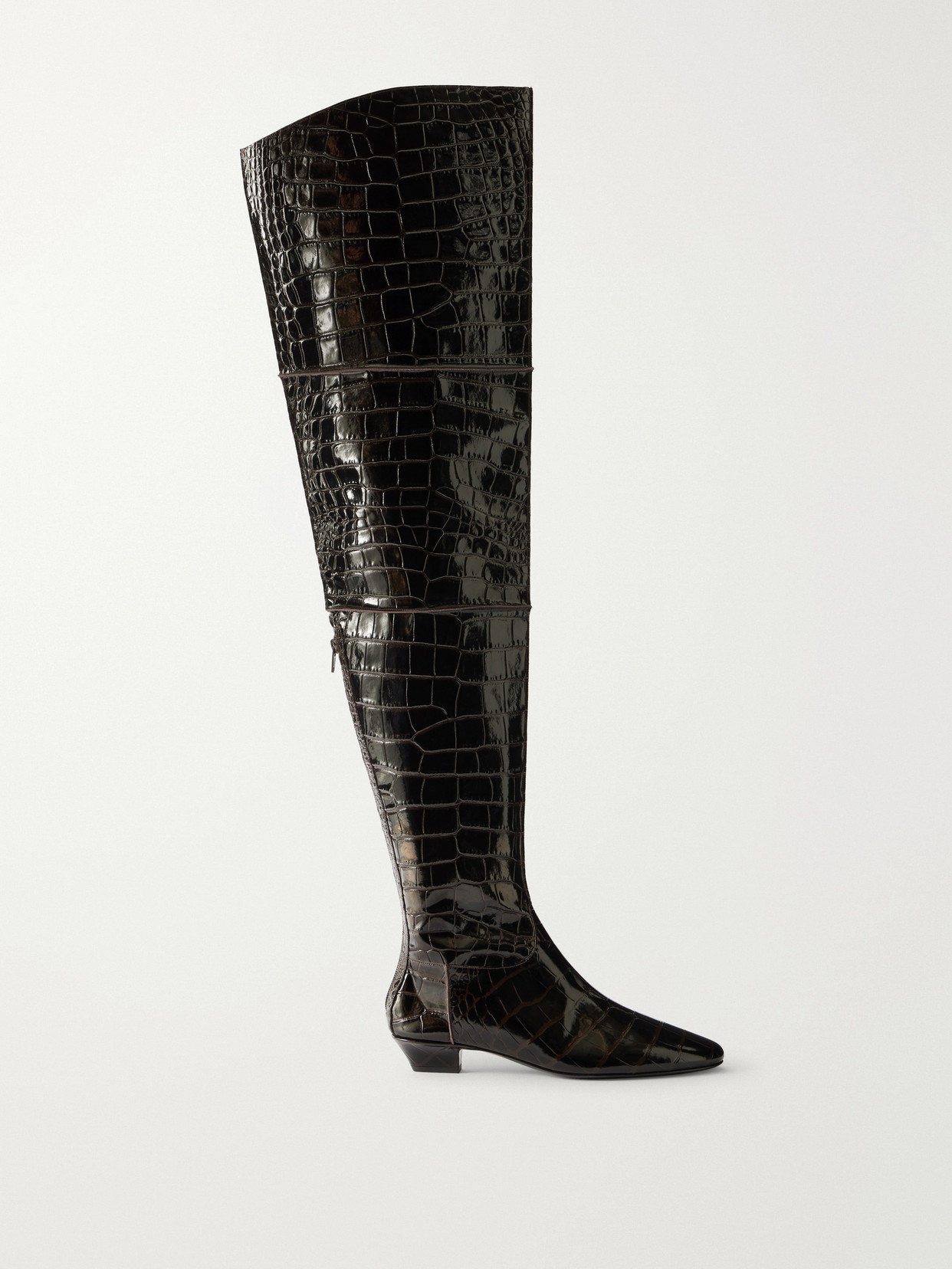 Magda Butrym Paneled Croc-effect Leather Over-the-knee Boots In Brown