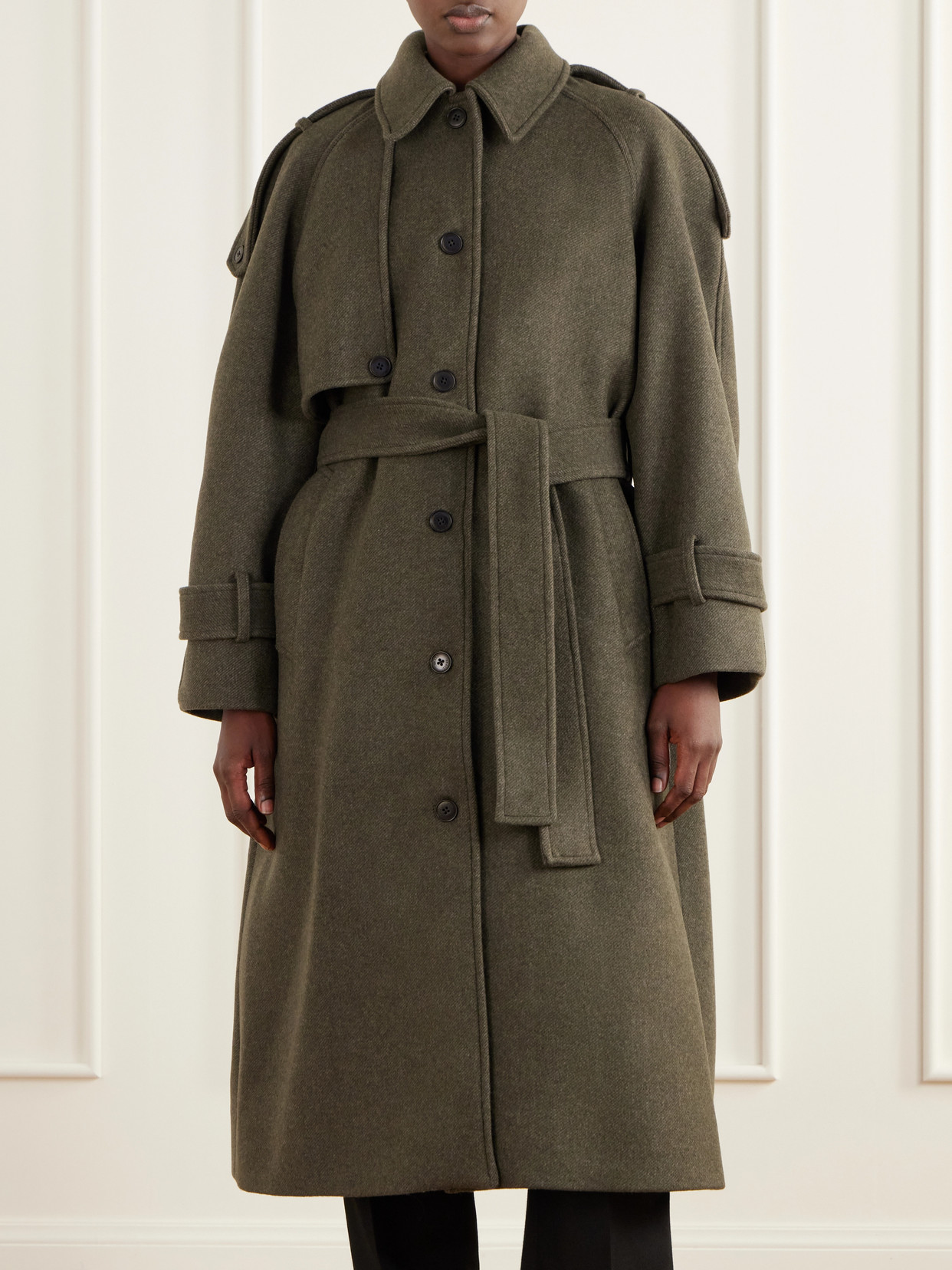 Manilla Belted Recycled-Wool Twill Coat