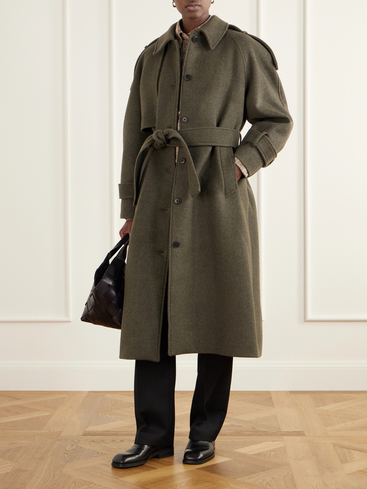 Manilla Belted Recycled-Wool Twill Coat