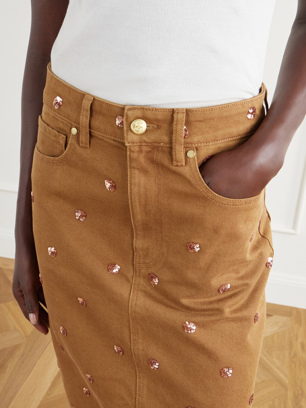 The Verona Sequin-Embellished Denim Midi
