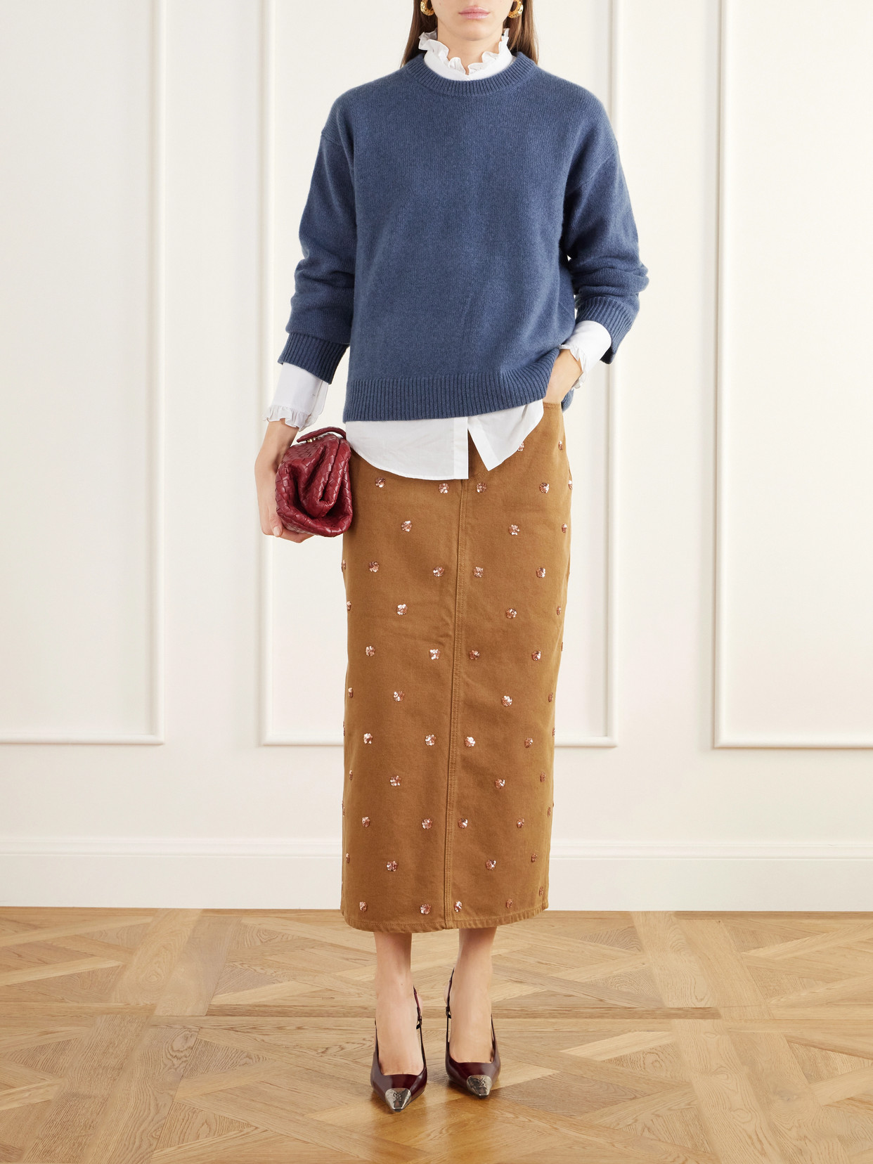 The Verona Sequin-Embellished Denim Midi