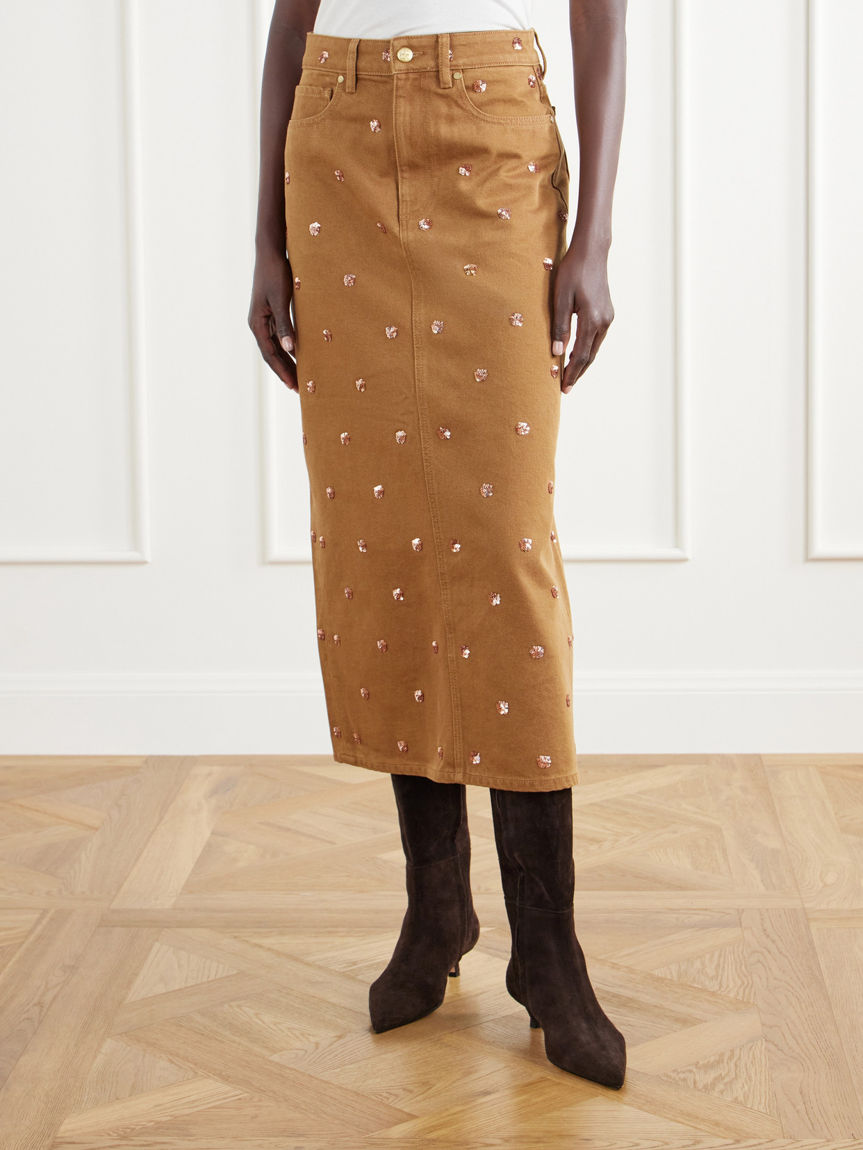 The Verona Sequin-Embellished Denim Midi