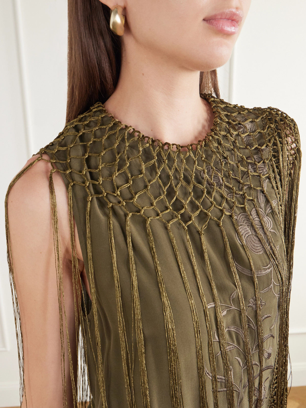 Willa Fringed Embroidered Silk-Crepe De Chine Blouse