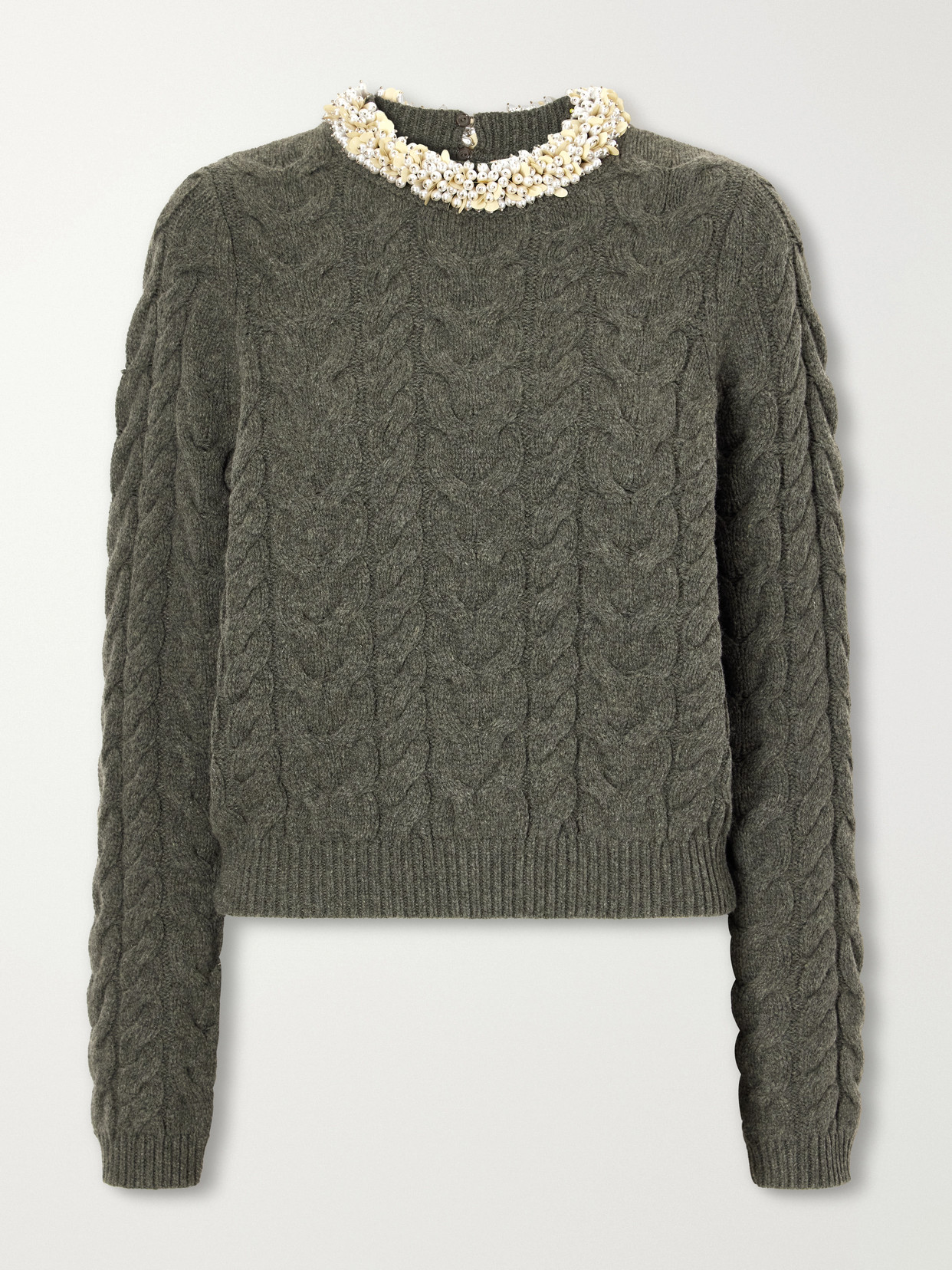 Ulla Johnson Marlie Embellished Cable-knit Wool And Cashmere-blend Sweater In Green