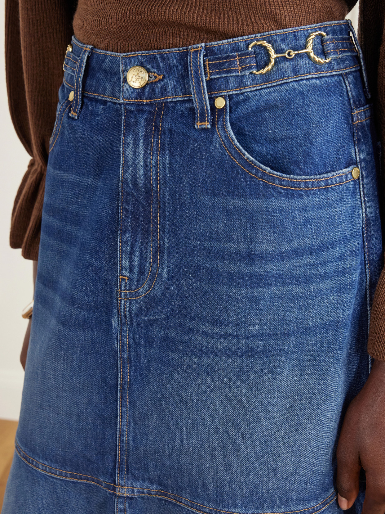 The Madelyn Embellished Paneled Denim Maxi
