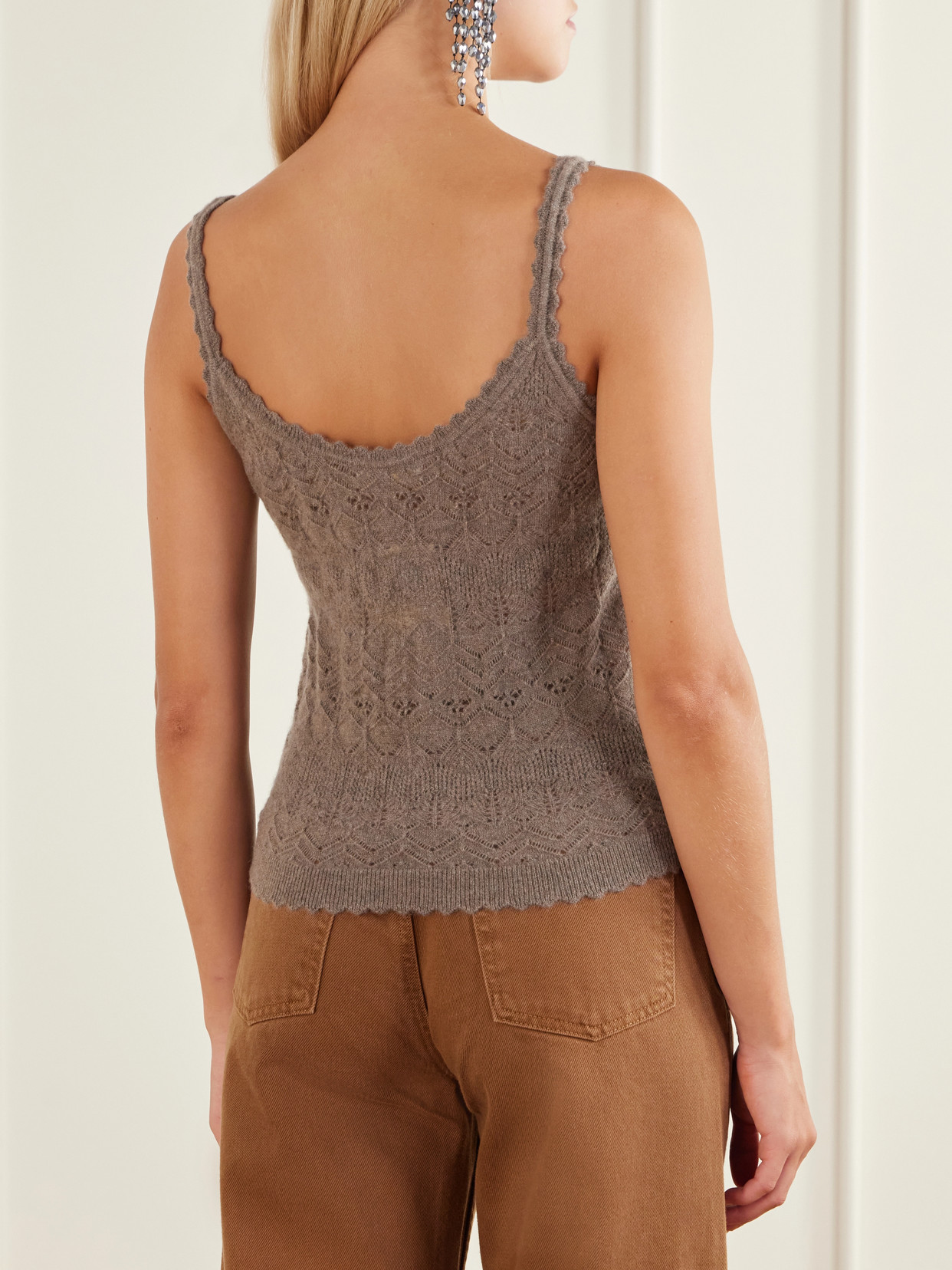 Brielle Scalloped Pointelle-Knit Cashmere Tank