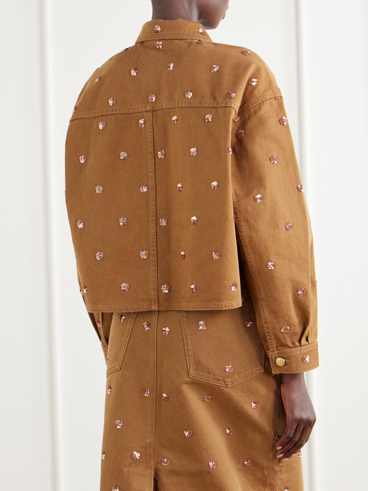 The Bobbi Cropped Sequin-Embellished Denim Jacket