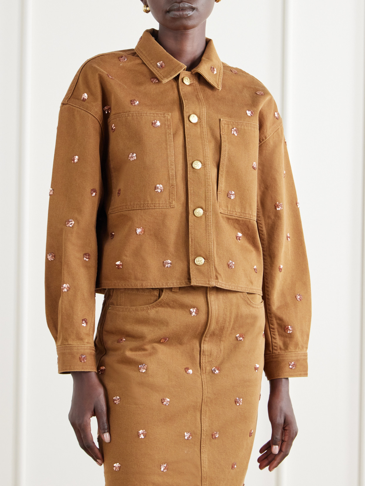 The Bobbi Cropped Sequin-Embellished Denim Jacket
