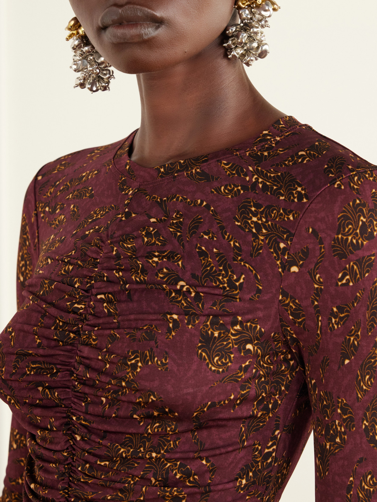 Asha Ruched Floral-Print Jersey Top
