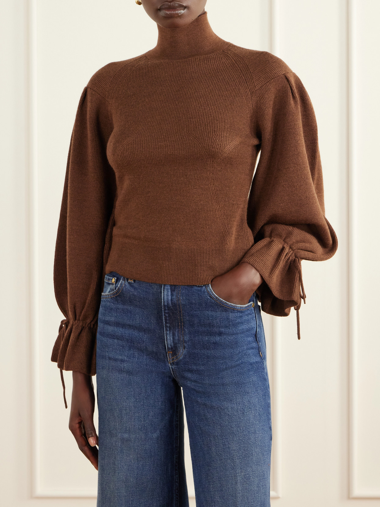 Camille Ruffled Ribbed-Knit Merino Wool Turtleneck Sweater