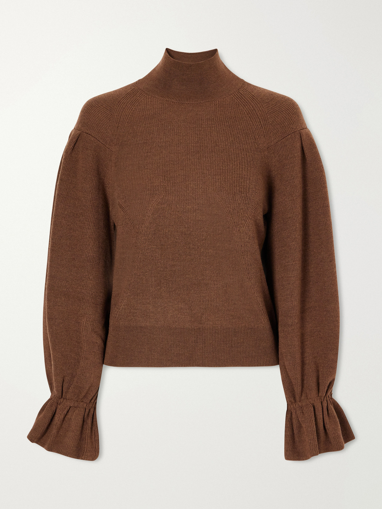Camille Ruffled Ribbed-Knit Merino Wool Turtleneck Sweater