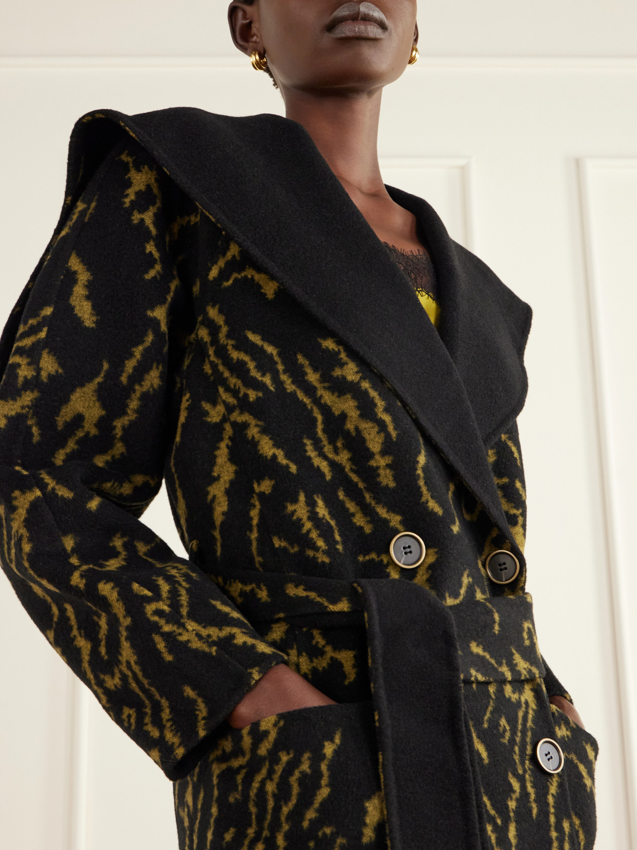Rory Double-Breasted Belted Jacquard-Knit Wool And Cashmere-Blend Coat