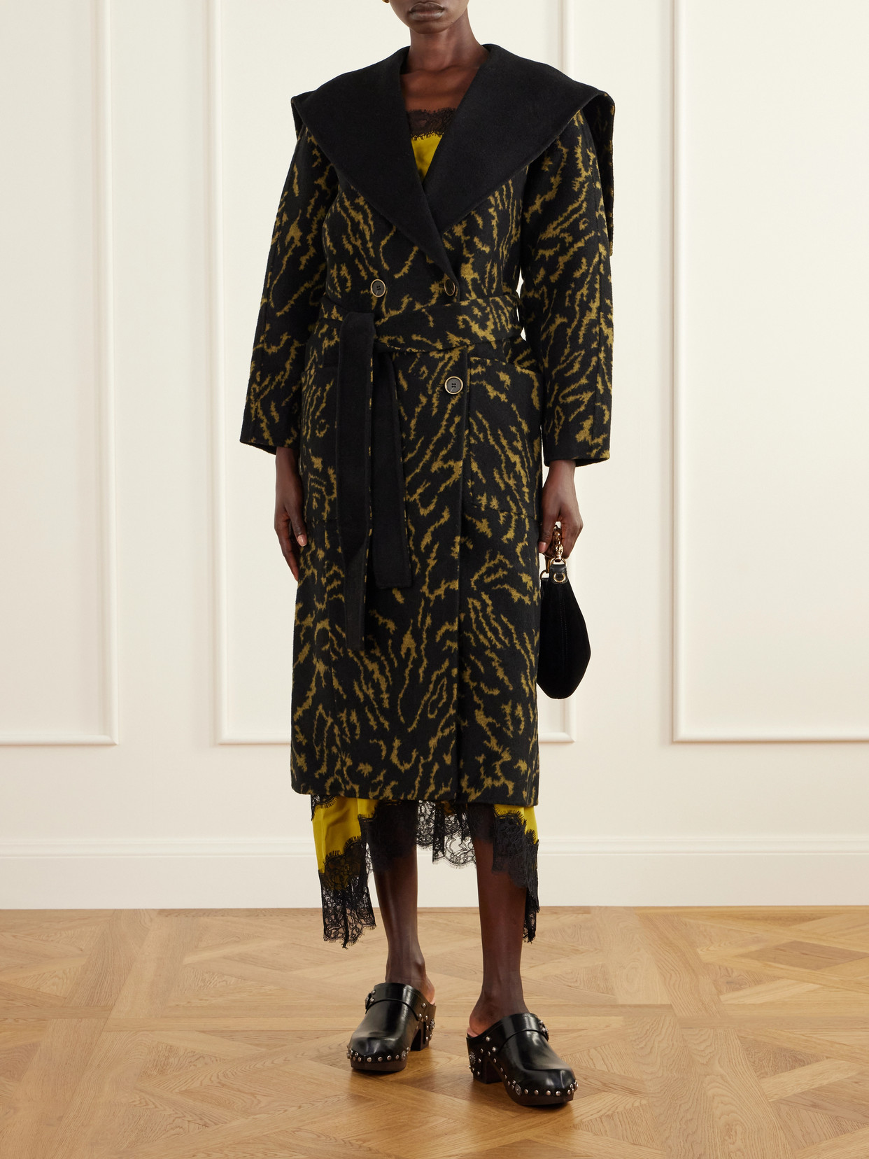Rory Double-Breasted Belted Jacquard-Knit Wool And Cashmere-Blend Coat