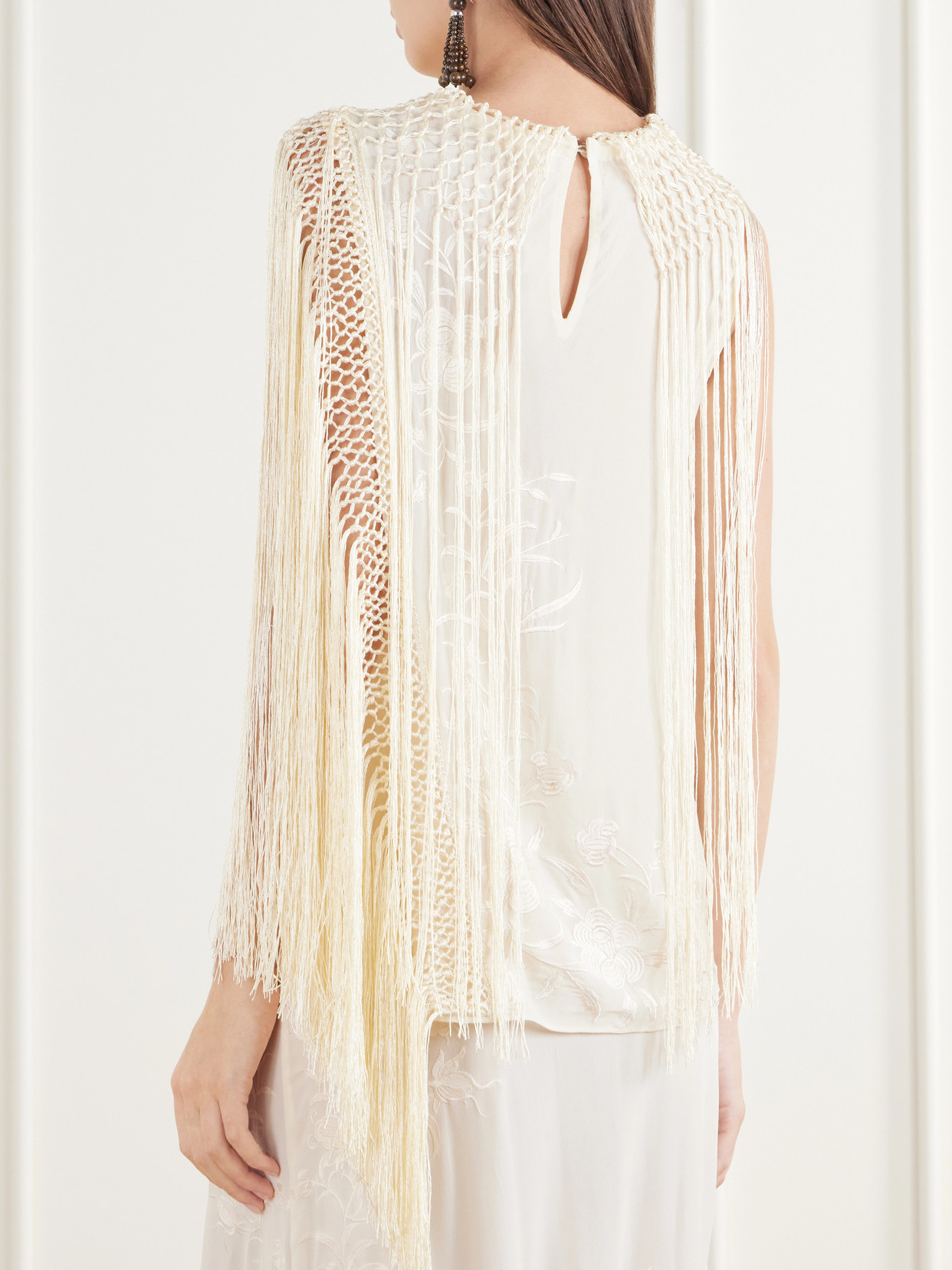 Willa Fringed Embroidered Silk-Crepe De Chine Blouse