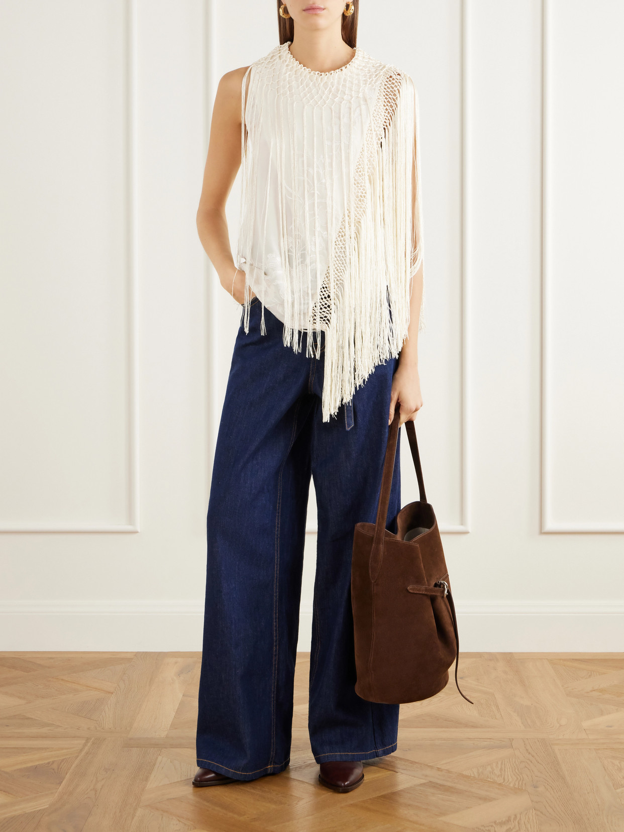 Willa Fringed Embroidered Silk-Crepe De Chine Blouse