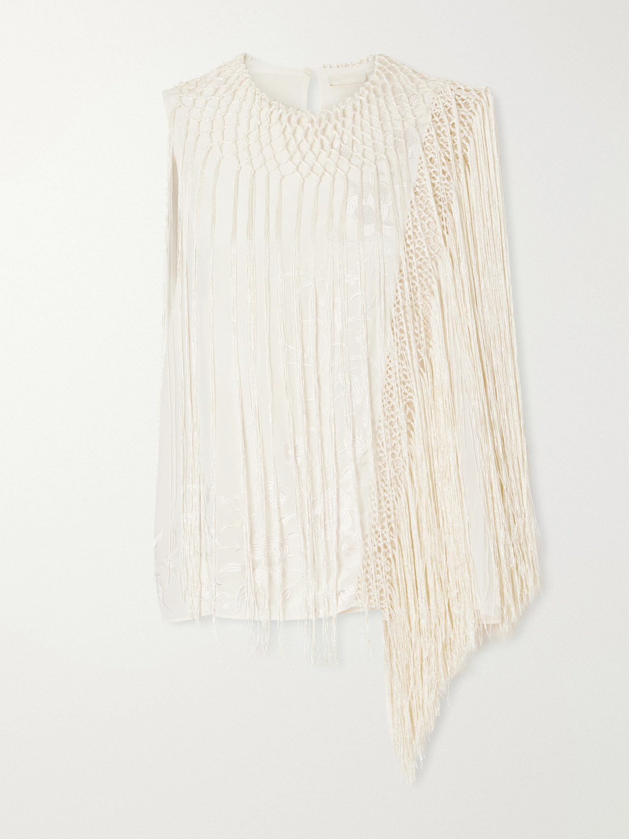 Ulla Johnson Willa Fringed Embroidered Silk-crepe De Chine Blouse In Neutral