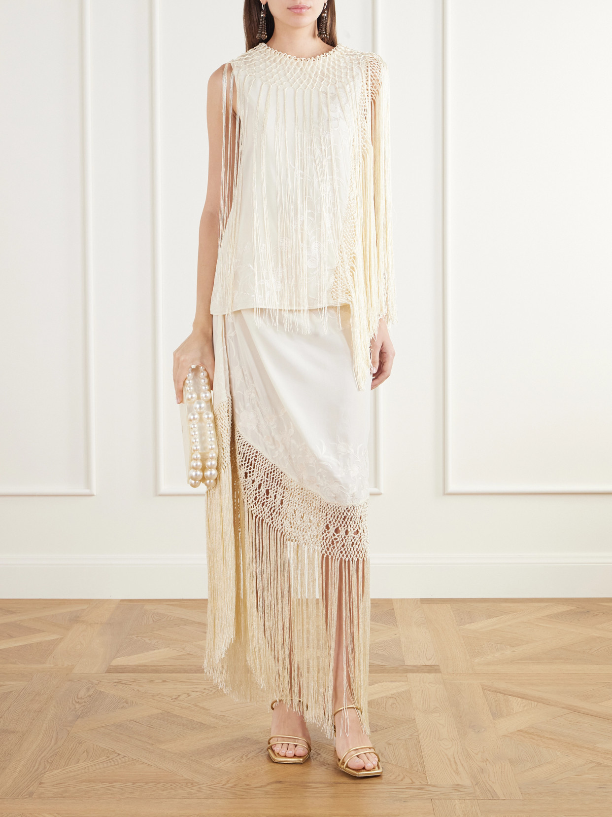 Willa Fringed Embroidered Silk-Crepe De Chine Blouse