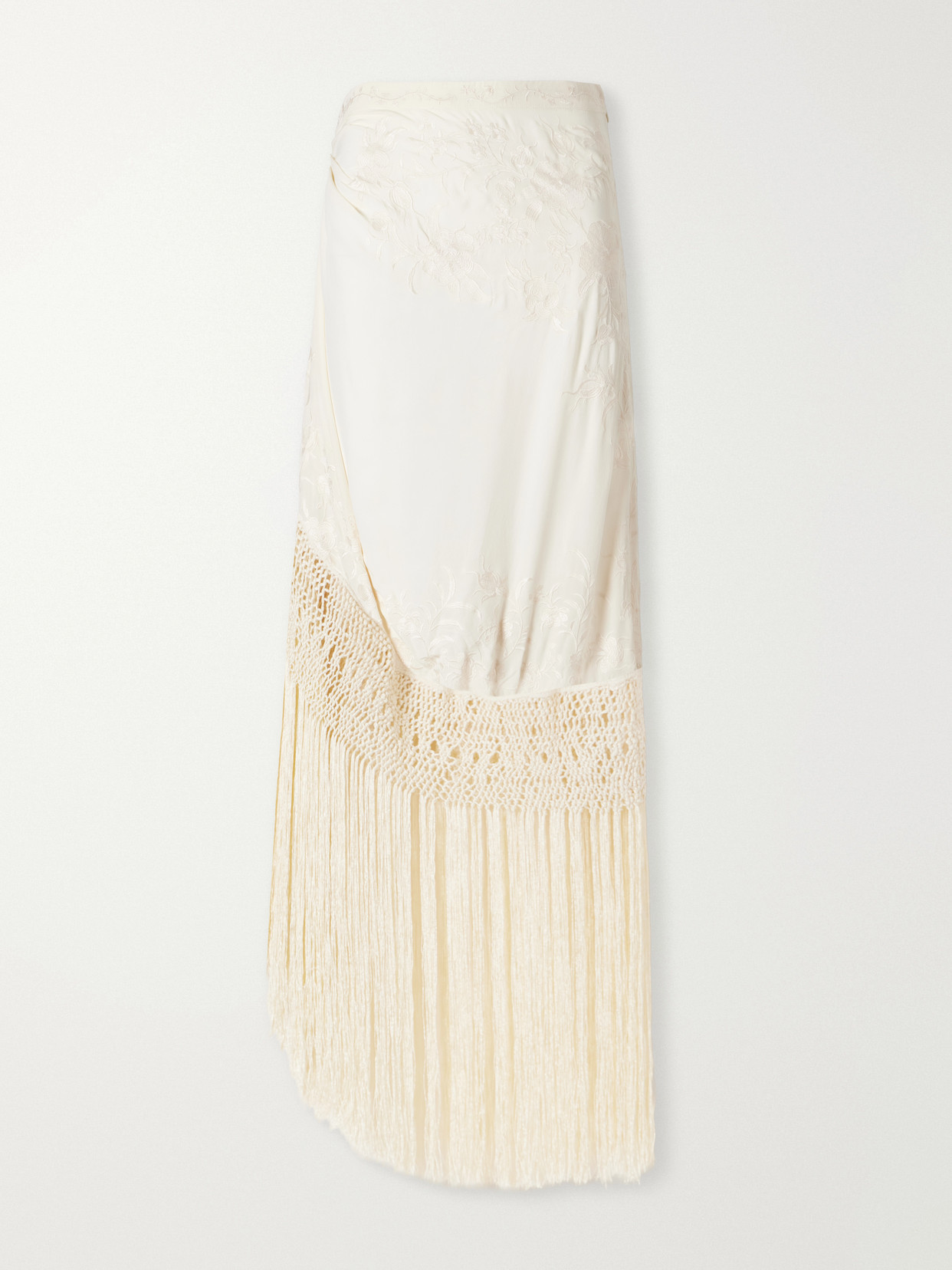 Lark Fringed Embroidered Silk-Crepe De Chin Midi