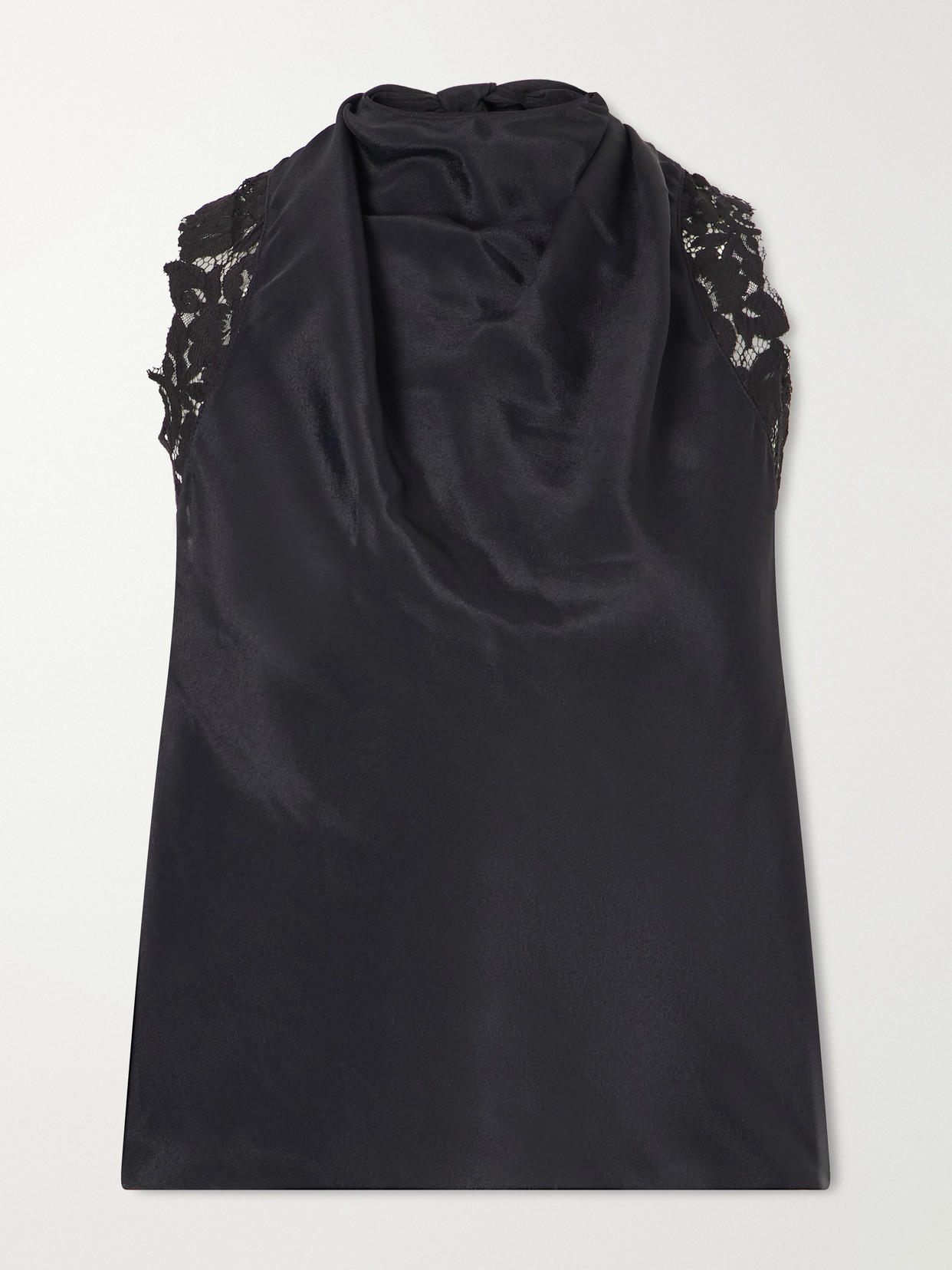 Sir Tie-detailed Lace-trimmed Satin Top In Black