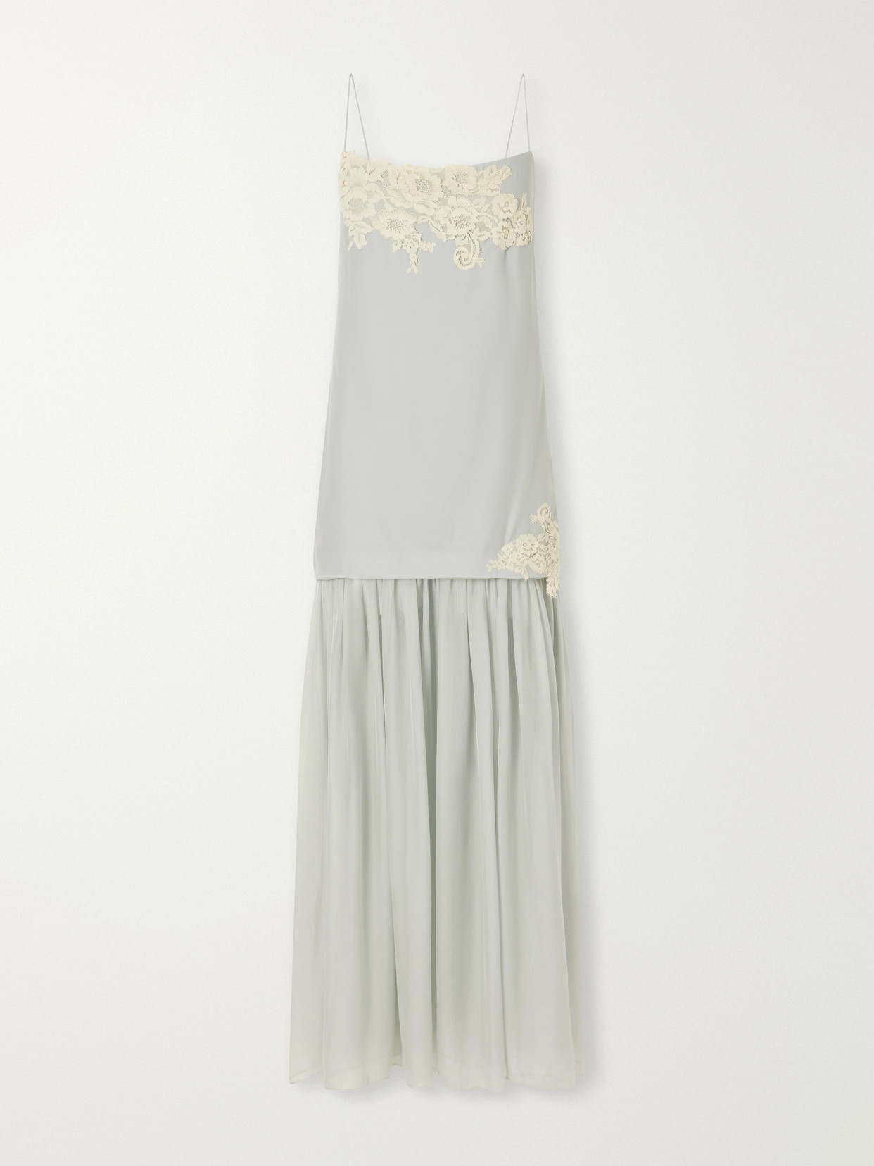 Sir Noria Lace-trimmed Silk Crepe De Chine Maxi Dress In Blue
