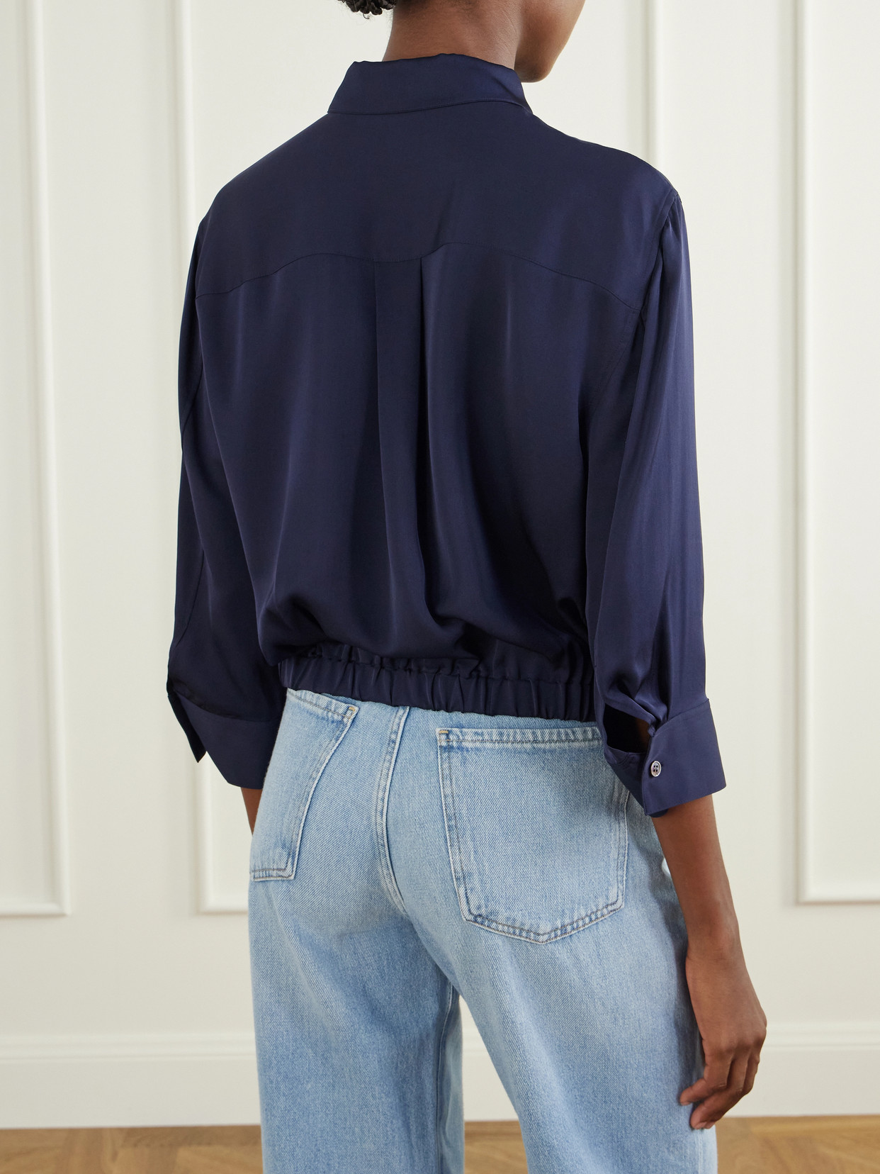 Gathered Crop Silk-Crepe Shirt