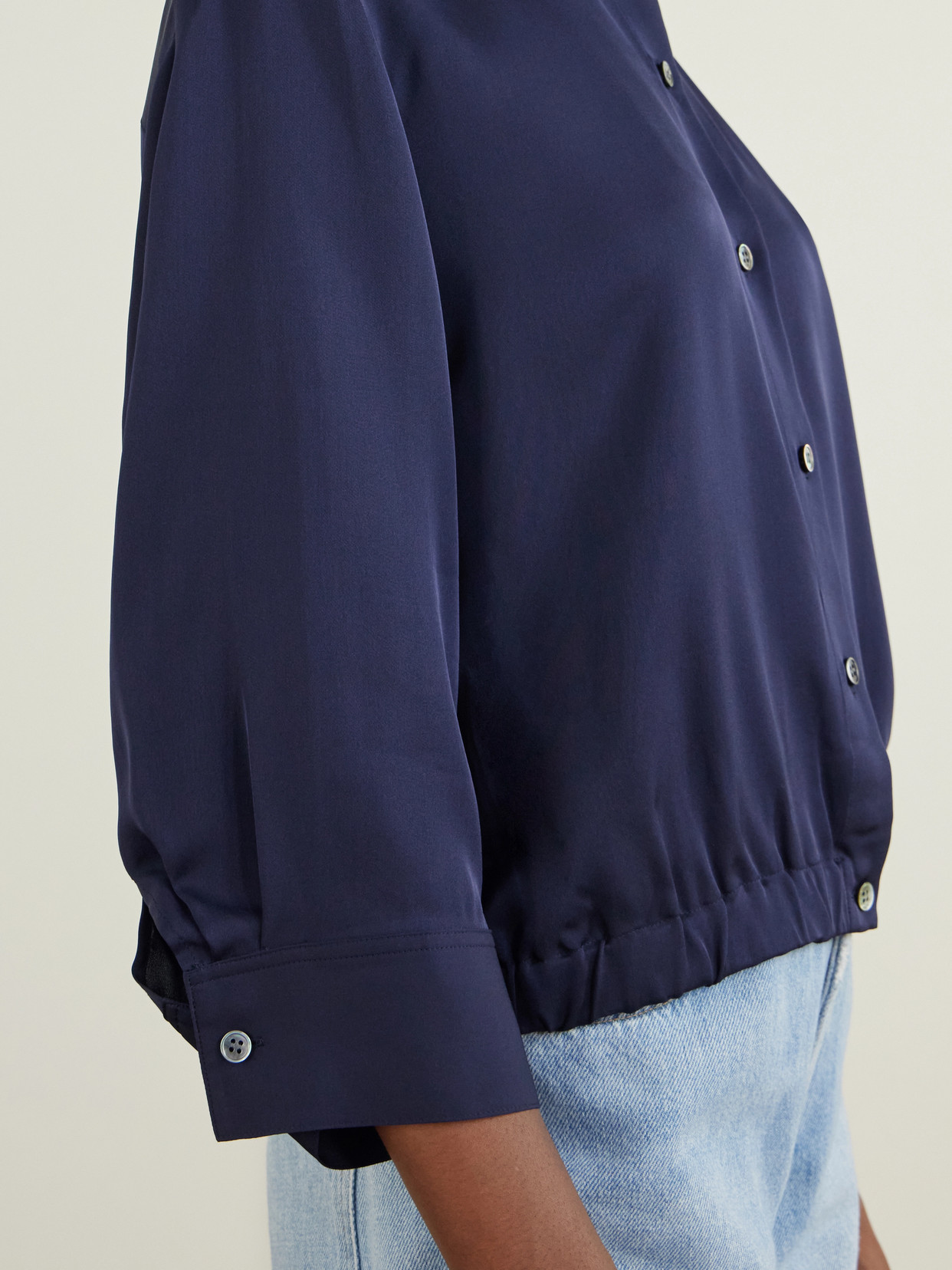 Gathered Crop Silk-Crepe Shirt