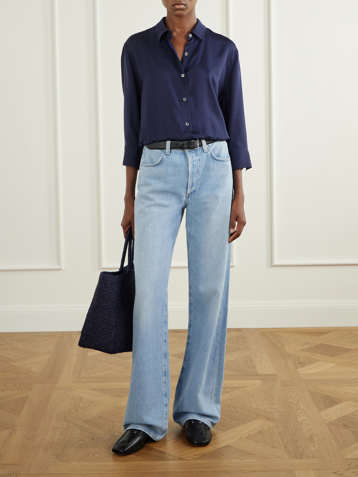 Gathered Crop Silk-Crepe Shirt