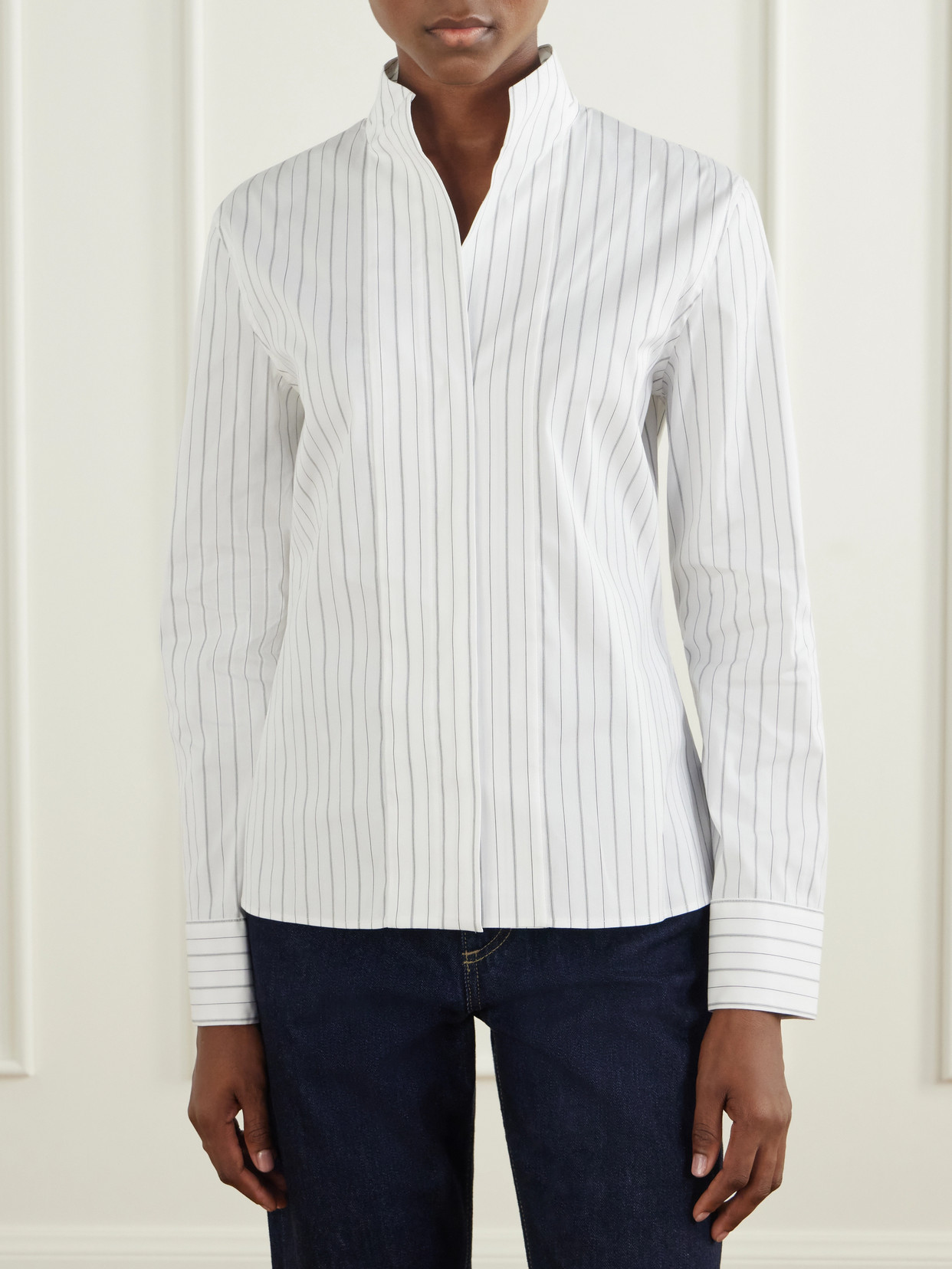 Striped Cotton-Blend Poplin Shirt