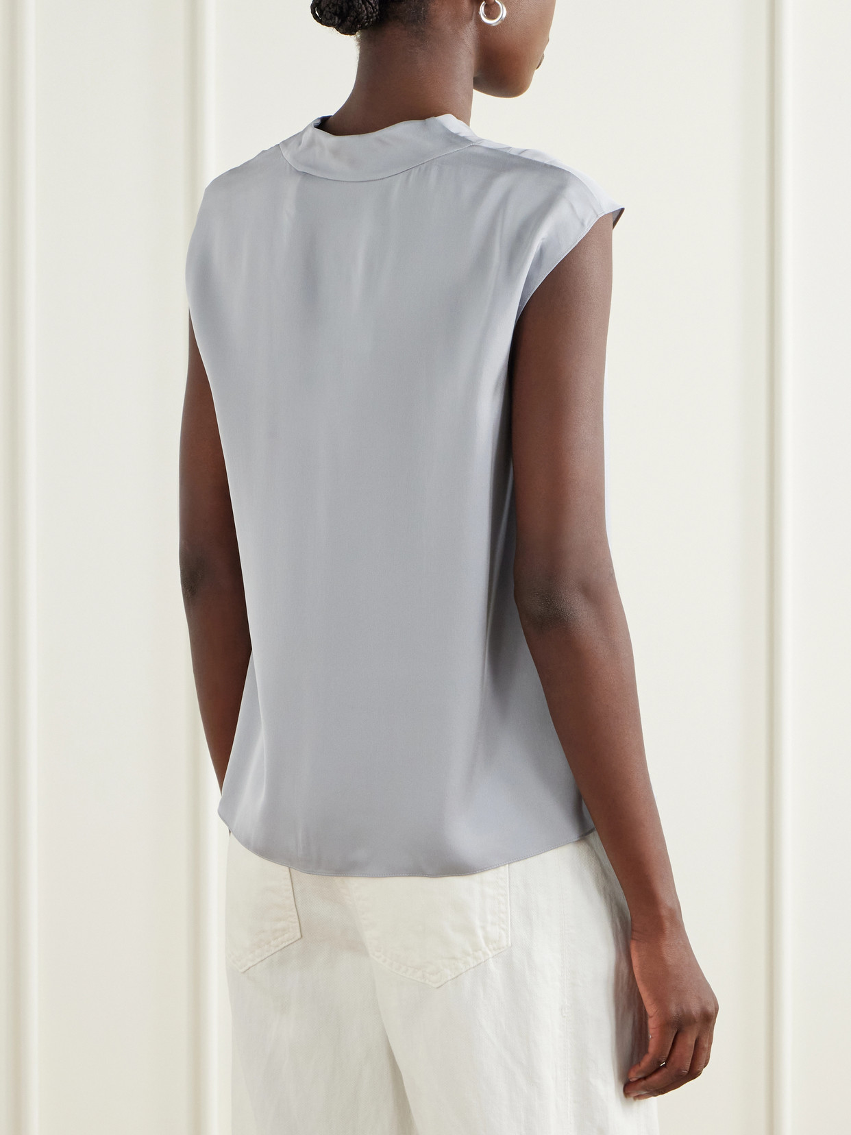 Pleated Silk-Satin Blouse