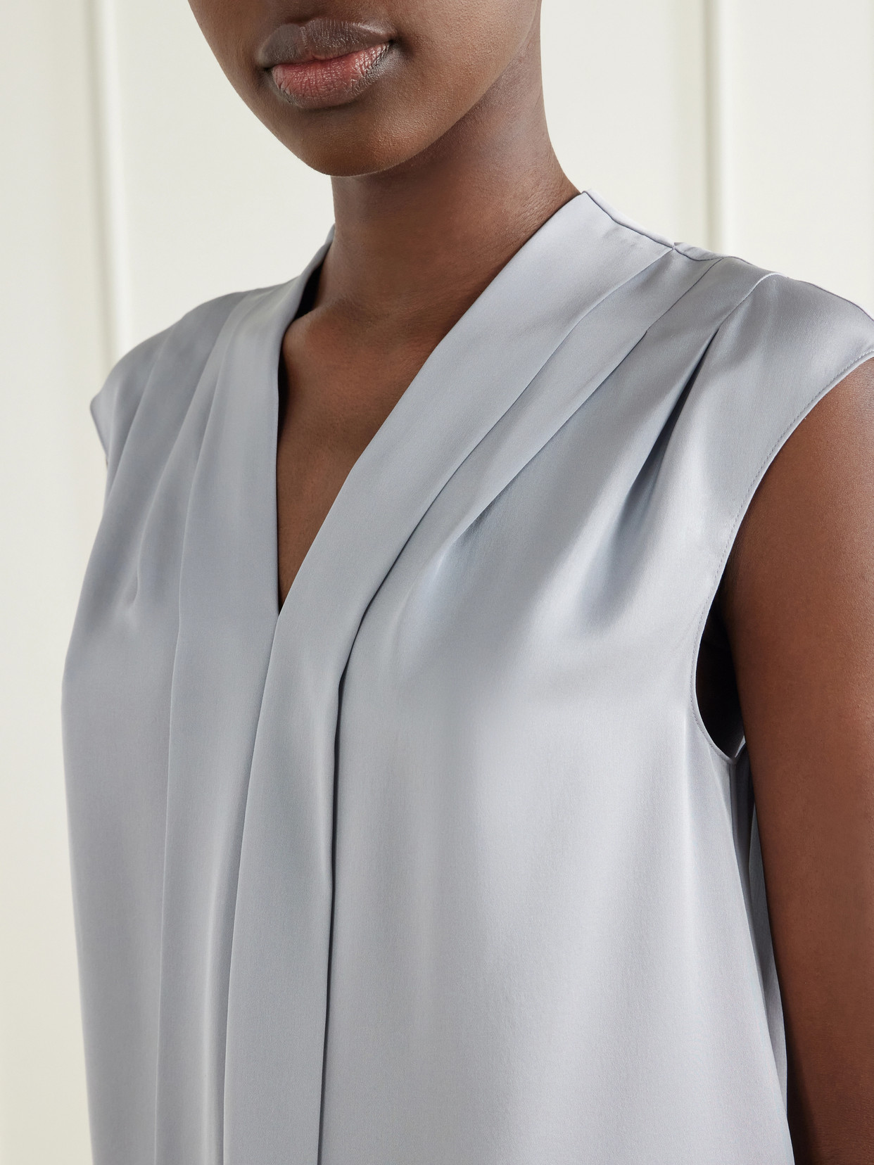 Pleated Silk-Satin Blouse