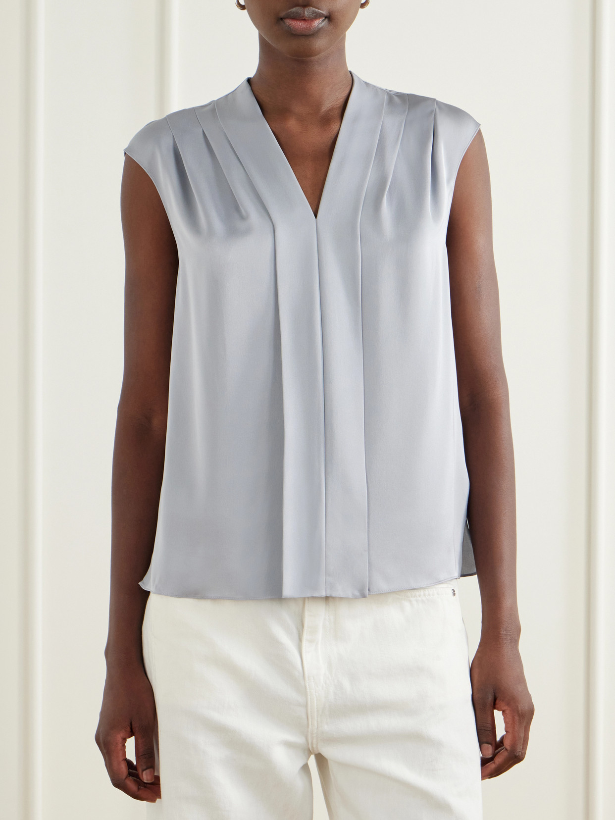Pleated Silk-Satin Blouse