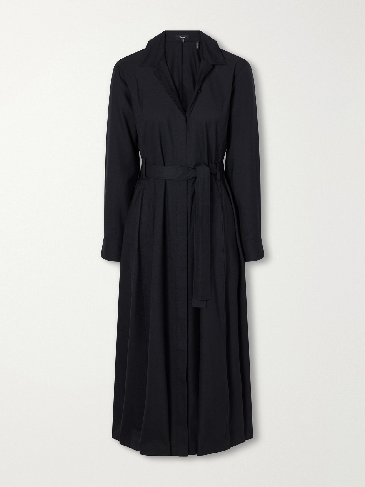 Theory Belted Flannel Midi Dress In Black
