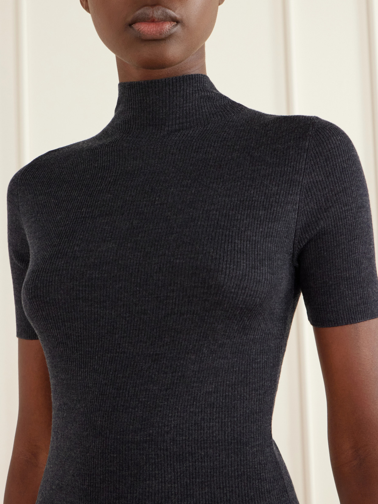 Leenda Ribbed Merino Wool Turtleneck Sweater