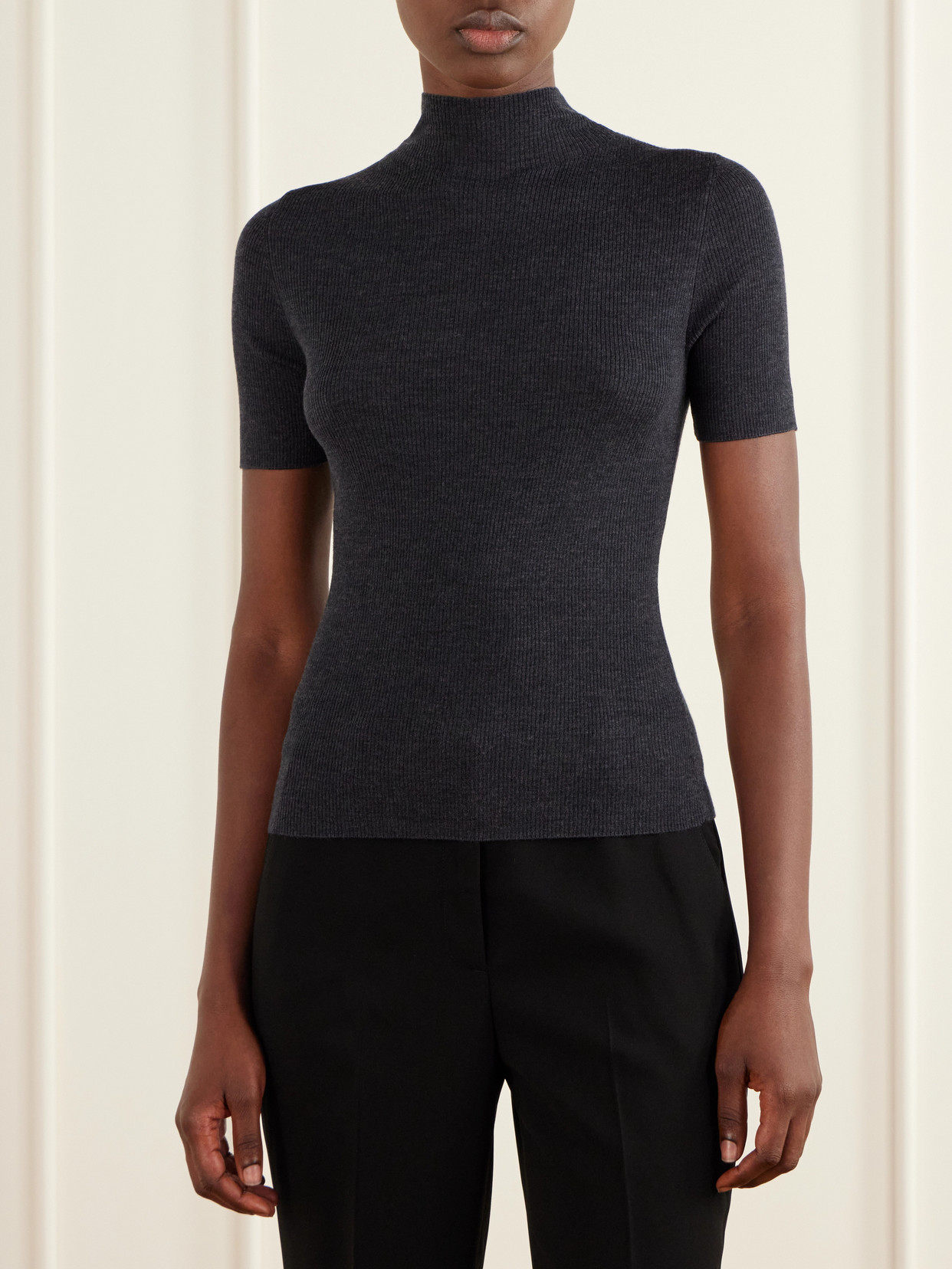 Leenda Ribbed Merino Wool Turtleneck Sweater