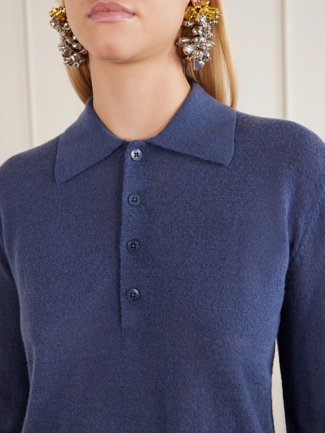 Wool-Blend Knit Polo Sweater